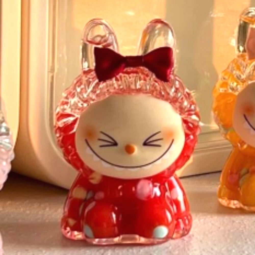 Smiling RED LABUBU The Monsters Figurine red Bow & Colorful Beads Li…